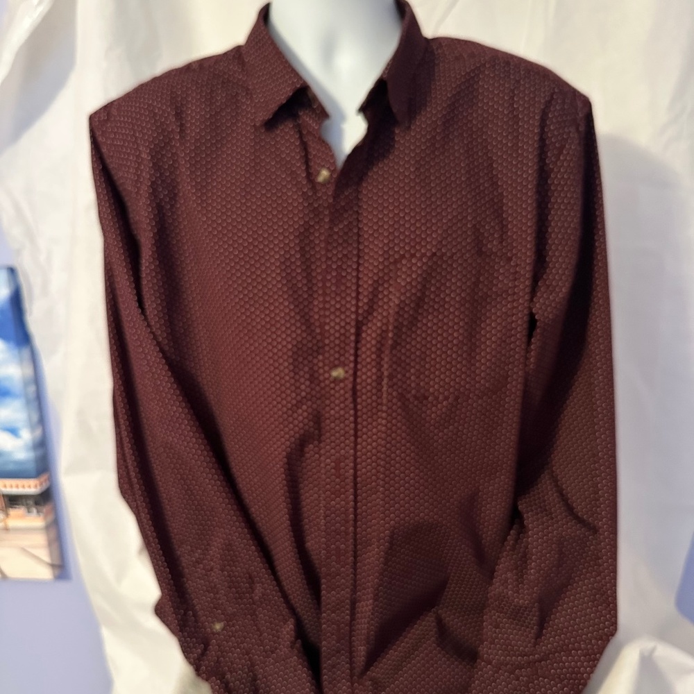 Men's Old Navy Dress Shirt Maroon/White polka dots XL Regular Fit